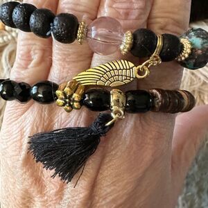 Beaded Angel Wing Bracelet Duo Set